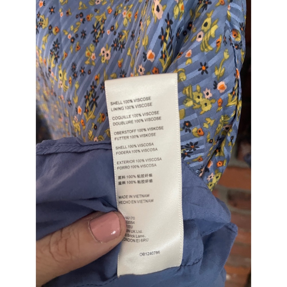 Free People Sweetest Thing Mini Dress Midnight Cowboy Blue Floral Ruffle Size 12 - Picture 6 of 15